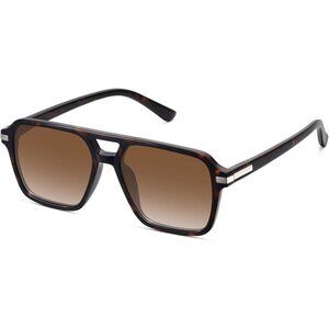 🆕Women Brown Retro Trendy Classic Square Vintage Shade Double Bridge Sunglasses
